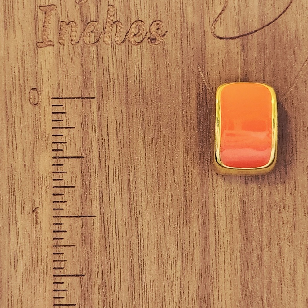 Orange Enamel Gold Tone Rectangular Stud Earrings Bold Minimalist Modern Jewelry - Picture 5 of 5